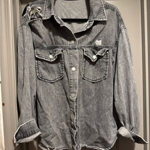 Distressed Gray Button Down Shirt